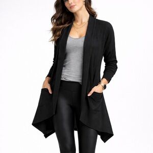 Zella ribbed slouchy open cardigan sweater with pockets